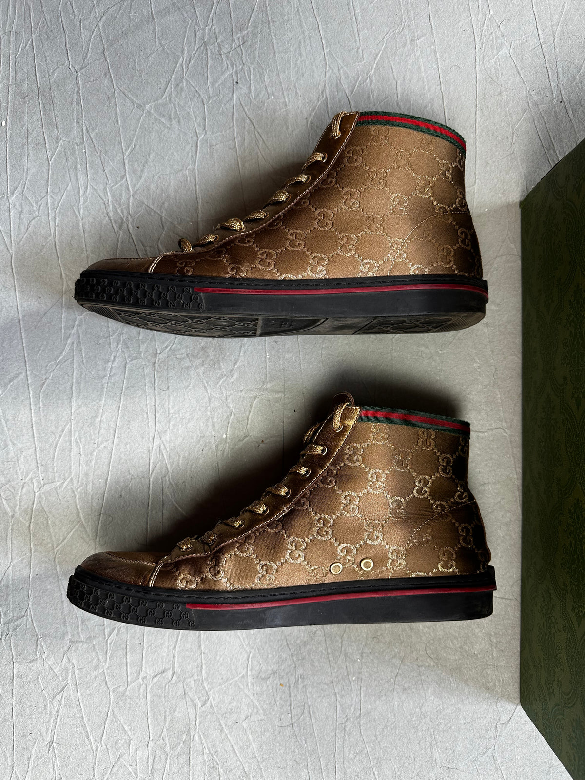 Golden High Top Gucci Monogram Sneaker (37 WOMEN)