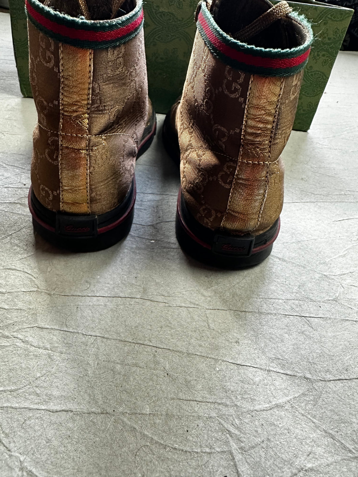 Golden High Top Gucci Monogram Sneaker (37 WOMEN)
