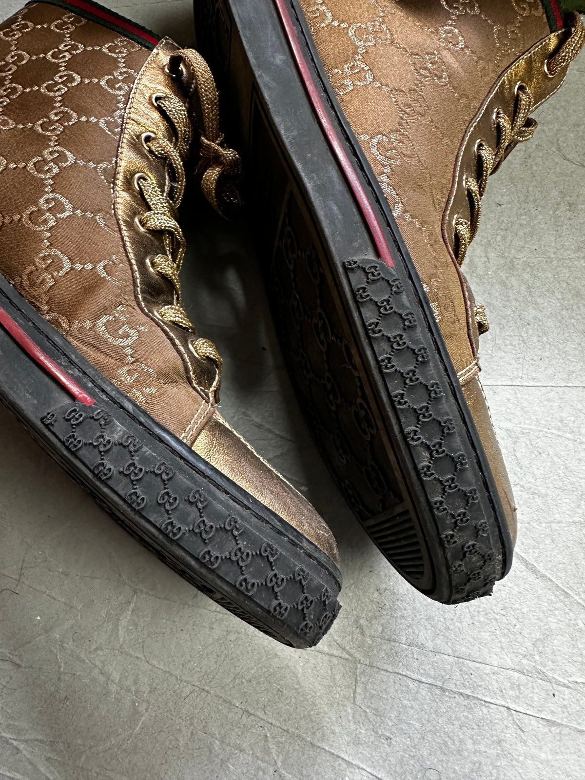 Golden High Top Gucci Monogram Sneaker (37 WOMEN)